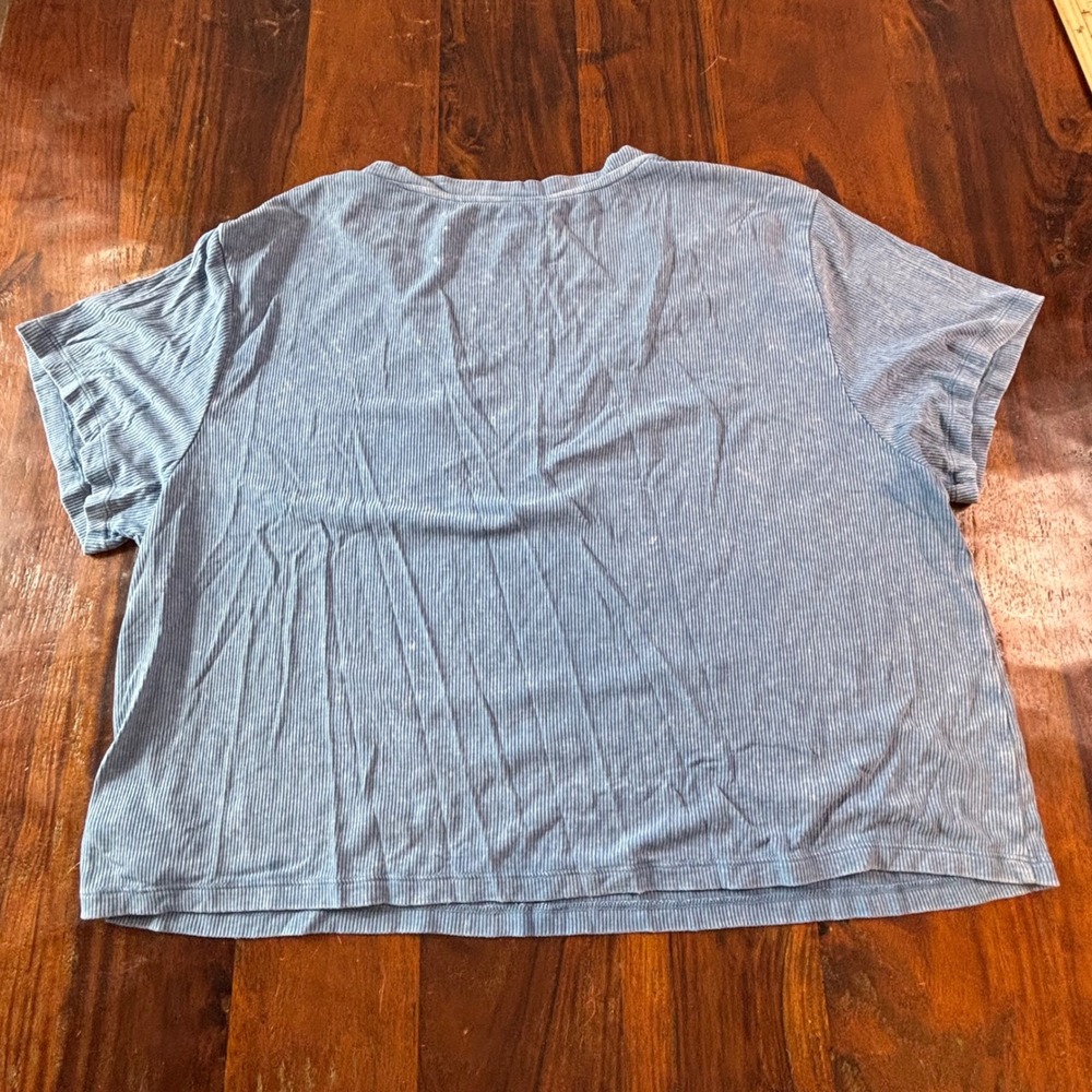 American Eagle Soft & Sexy Rib Blue V-Neck Short Sleeve Crop T-Shirt Large - Picture 2 of 6